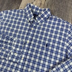 Polo Ralph Lauren Classic‎ Fit Cotton Stretch Blue Plaid Button Down Mens Size L